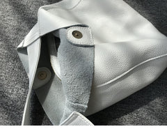 Minimalist Pebbled Cowhide Leather Bucket  Bag, Wide Shoulder Strap Bucket Bag