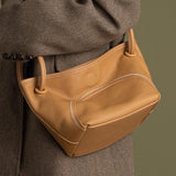 Minimalist Pebbled Leather Bucket Bag for Women, Soft Genuine Leather Slouchy Shoulder & Crossbody