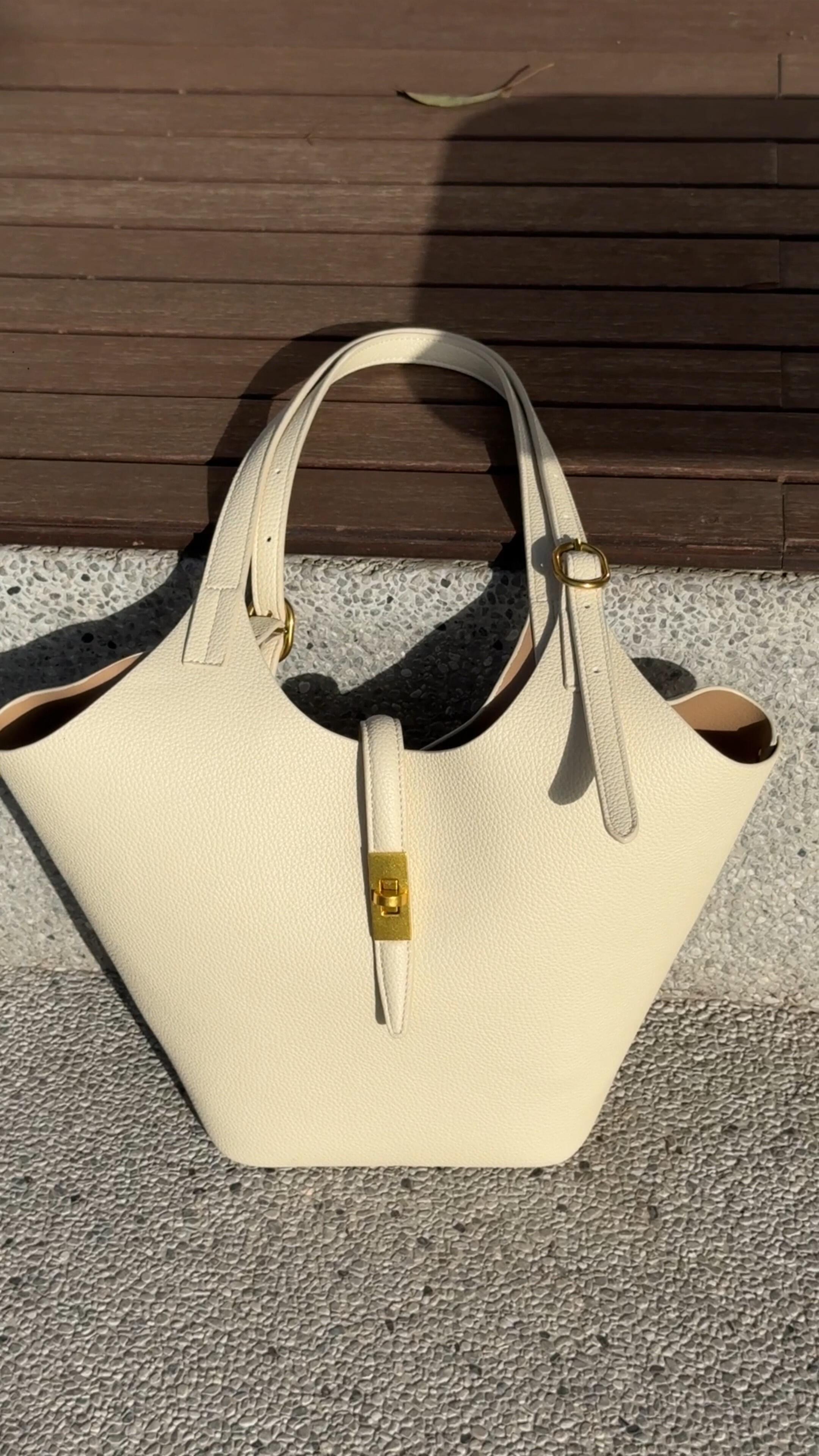 Minimalist Pebbled Leather Tote Bag with Pouch | Large Shoulder Laptop Bucket Bag (2 In 1)