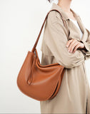 Minimalist Soft Genuine Leather Baguette-Style Shoulder Bag for Everyday, Tote & Crossbody Bag
