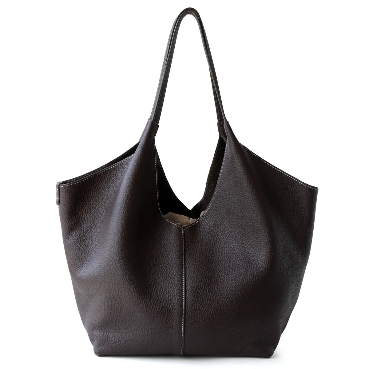 Minimalist Togo Cowhide Leather Hobo Tote: Handcrafted Leather Slouchy Bucket Bag