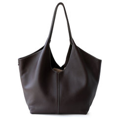 Minimalist Togo Cowhide Leather Hobo Tote: Handcrafted Leather Slouchy Bucket Bag