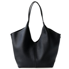 Minimalist Togo Cowhide Leather Hobo Tote: Handcrafted Leather Slouchy Bucket Bag
