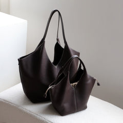 Minimalist Togo Cowhide Leather Hobo Tote: Handcrafted Leather Slouchy Bucket Bag