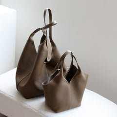 Minimalist Togo Cowhide Leather Hobo Tote: Handcrafted Leather Slouchy Bucket Bag