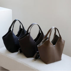 Minimalist Togo Cowhide Leather Hobo Tote: Handcrafted Leather Slouchy Bucket Bag