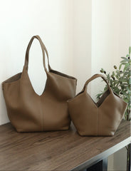 Minimalist Togo Cowhide Leather Hobo Tote: Handcrafted Leather Slouchy Bucket Bag