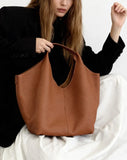 Minimalist Togo Cowhide Leather Hobo Tote: Handcrafted Leather Slouchy Bucket Bag