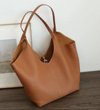 Minimalist Togo Cowhide Leather Hobo Tote: Handcrafted Leather Slouchy Bucket Bag