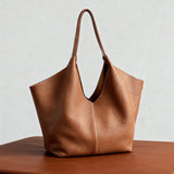 Minimalist Togo Cowhide Leather Hobo Tote: Handcrafted Leather Slouchy Bucket Bag