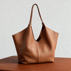 Minimalist Togo Cowhide Leather Hobo Tote: Handcrafted Leather Slouchy Bucket Bag