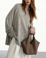 Minimalist Togo Cowhide Leather Hobo Tote: Handcrafted Leather Slouchy Bucket Bag