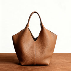 Minimalist Togo Cowhide Leather Hobo Tote: Handcrafted Leather Slouchy Bucket Bag