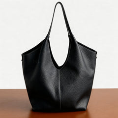 Minimalist Togo Cowhide Leather Hobo Tote: Handcrafted Leather Slouchy Bucket Bag