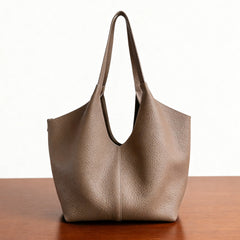 Minimalist Togo Cowhide Leather Hobo Tote: Handcrafted Leather Slouchy Bucket Bag