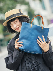 Minimalist Vintage  Cowhide Leather Bucket Bag,  HandmadeTote Shoulder Bag for Women, Elegant Everyday & Wedding Purse