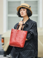 Minimalist Vintage  Cowhide Leather Bucket Bag,  HandmadeTote Shoulder Bag for Women, Elegant Everyday & Wedding Purse