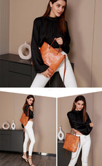 Minimalist Vintage  Cowhide Leather Bucket Bag,  HandmadeTote Shoulder Bag for Women, Elegant Everyday & Wedding Purse