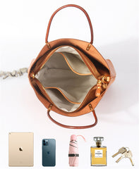 Minimalist Vintage  Cowhide Leather Bucket Bag,  HandmadeTote Shoulder Bag for Women, Elegant Everyday & Wedding Purse