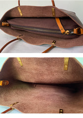 Minimalist Vintage  Cowhide Leather Bucket Bag,  HandmadeTote Shoulder Bag for Women, Elegant Everyday & Wedding Purse