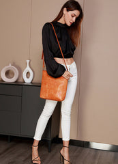 Minimalist Vintage  Cowhide Leather Bucket Bag,  HandmadeTote Shoulder Bag for Women, Elegant Everyday & Wedding Purse