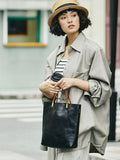 Minimalist Vintage  Cowhide Leather Bucket Bag,  HandmadeTote Shoulder Bag for Women, Elegant Everyday & Wedding Purse