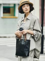 Minimalist Vintage  Cowhide Leather Bucket Bag,  HandmadeTote Shoulder Bag for Women, Elegant Everyday & Wedding Purse