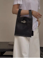 Minimalist & Versatile Soft Cowhide Leather Crossbody Bag with Lock Closure