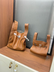 Minimalist & Versatile Soft Cowhide Leather Crossbody Bag with Lock Closure