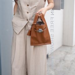 Minimalist & Versatile Soft Cowhide Leather Crossbody Bag with Lock Closure