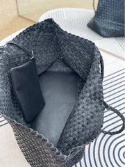 Summer Handwoven Cowhide Leather Tote Bag, Large Soft Slouchy Shoulder Bag, Lightweight Travel & Commuter Fashion Shopper Bag For Women