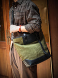 Nubuck Full Grain Leather Tote Bag | Men's Large Color-Block Shoulder & Crossbody Bag
