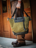 Nubuck Full Grain Leather Tote Bag | Men's Large Color-Block Shoulder & Crossbody Bag