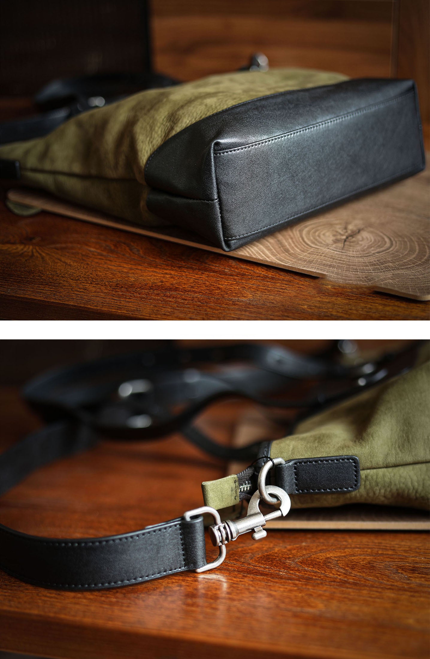 Nubuck Full Grain Leather Tote Bag | Men's Large Color-Block Shoulder & Crossbody Bag