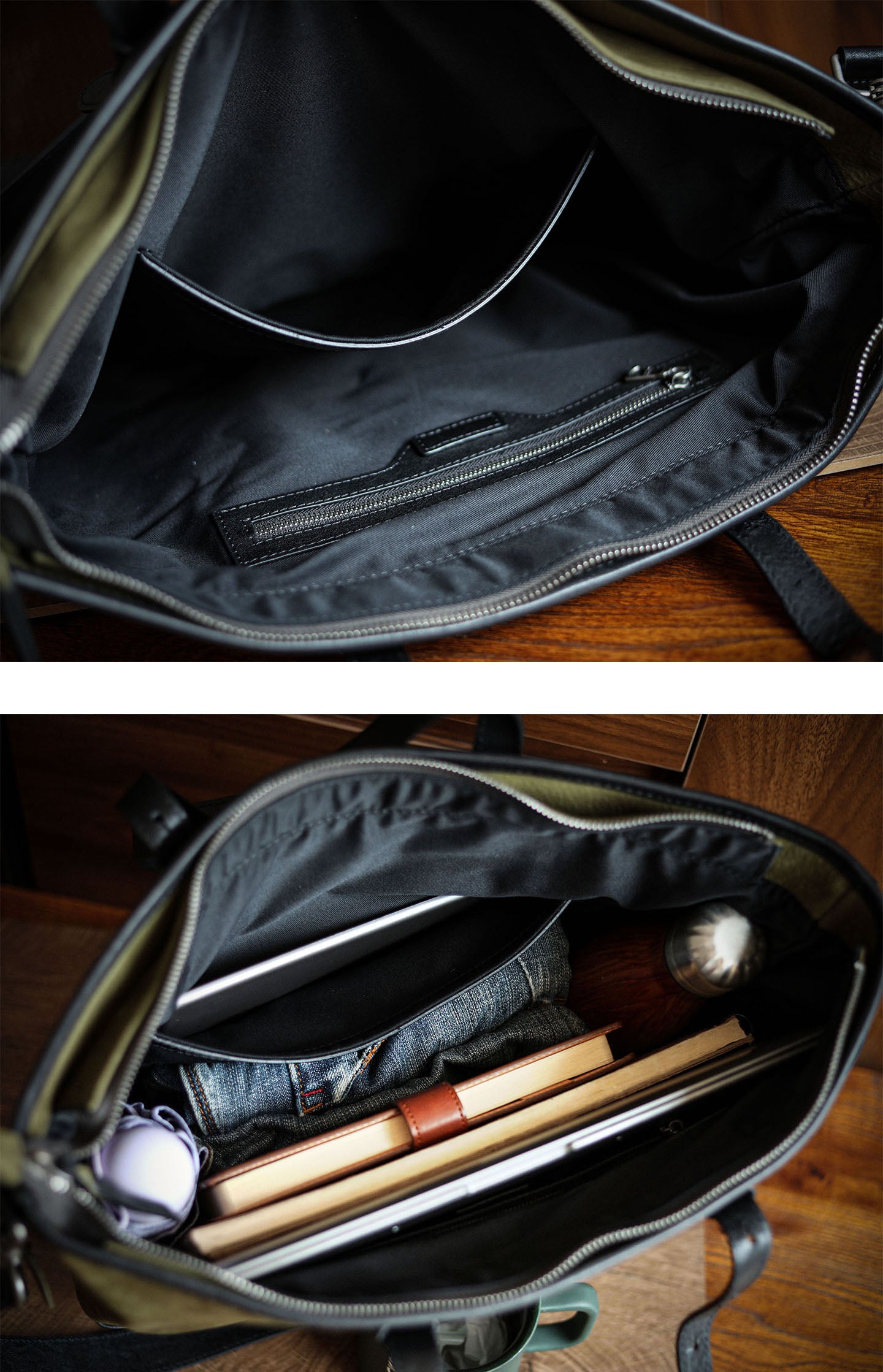 Nubuck Full Grain Leather Tote Bag | Men's Large Color-Block Shoulder & Crossbody Bag
