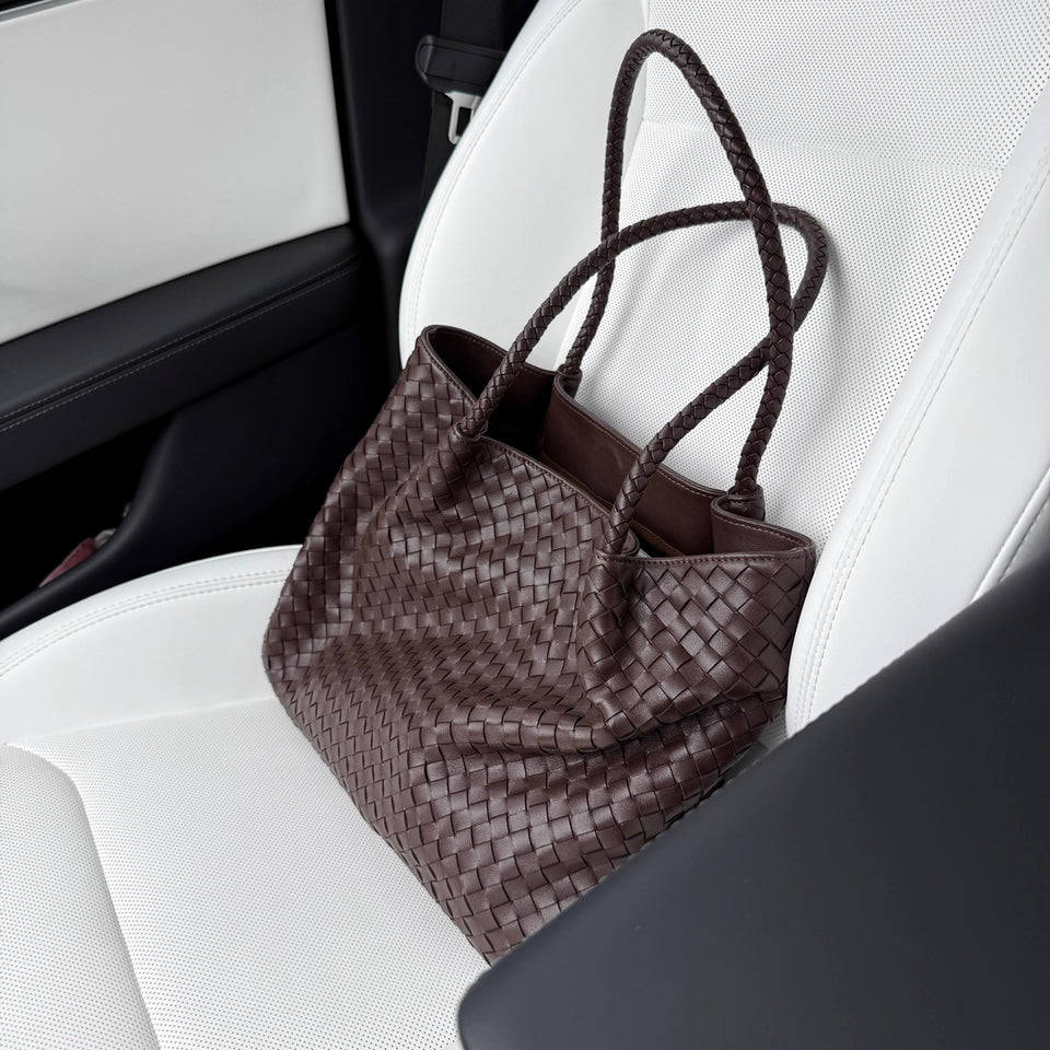 Italy Lambskin Leather Tote, Large Intrecciato Leather Bag, Classic Elegant Tote in Trendy, Designer Bag, Gift to Her