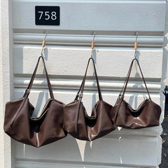 Women’s Soft Cowhide Leather Crossbody Bag, Large Bowling Bag, Slouchy Boho Tote for Everyday Use