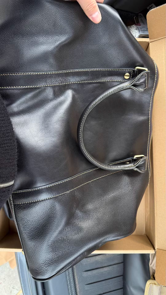 Men’s Full Grain Leather Travel Duffel, Large Crazy Horse Leather Carry-On Bag for Business, Leather Weekender, Camping & Short Trips