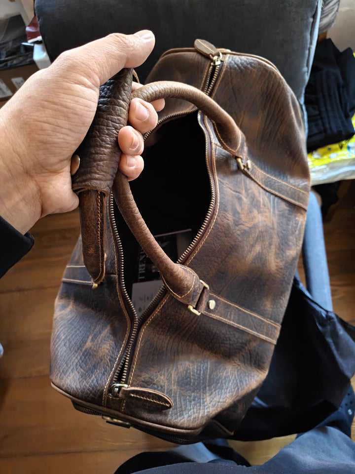 Men’s Full Grain Leather Travel Duffel, Large Crazy Horse Leather Carry-On Bag for Business, Leather Weekender, Camping & Short Trips
