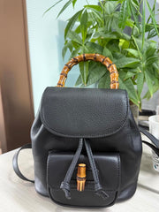 Handmade Cowhide Leather Mini Bamboo Convertible Backpack | Leather Drawstring Shoulder & Handbag for Women
