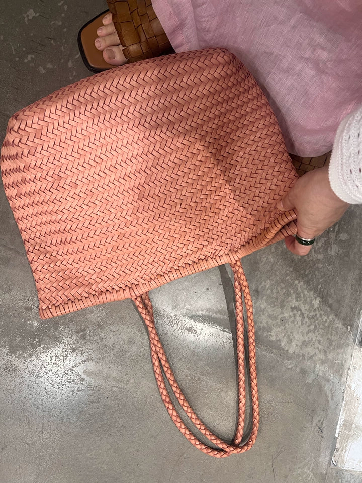 Handwoven Basket Tote Bag | Vegetable-Tanned Italian Cowhide Hand-Carry Bag | Minimalist Summer Commuter Style