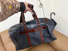 Luxury Men’s Italian Full Grain Leather Duffle Bag, Handmade Premium Crocodile Pattern Weekender Bag for Travel & Business