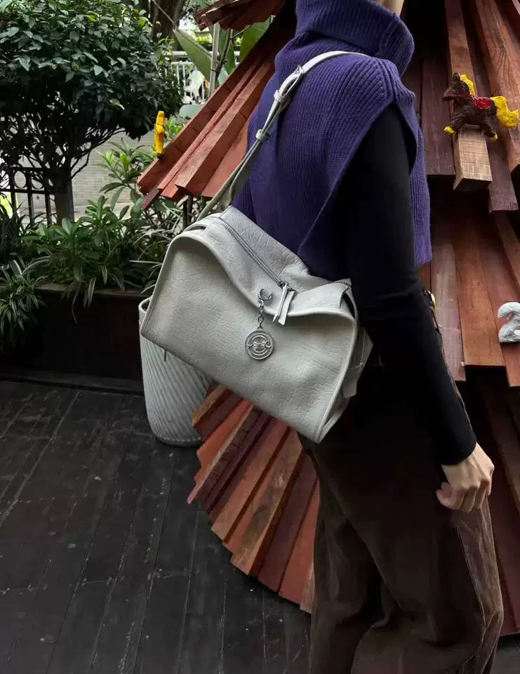Textured Full Grain Cowhide Leather Boston Bag | Women's Shoulder & Crossbody Bag