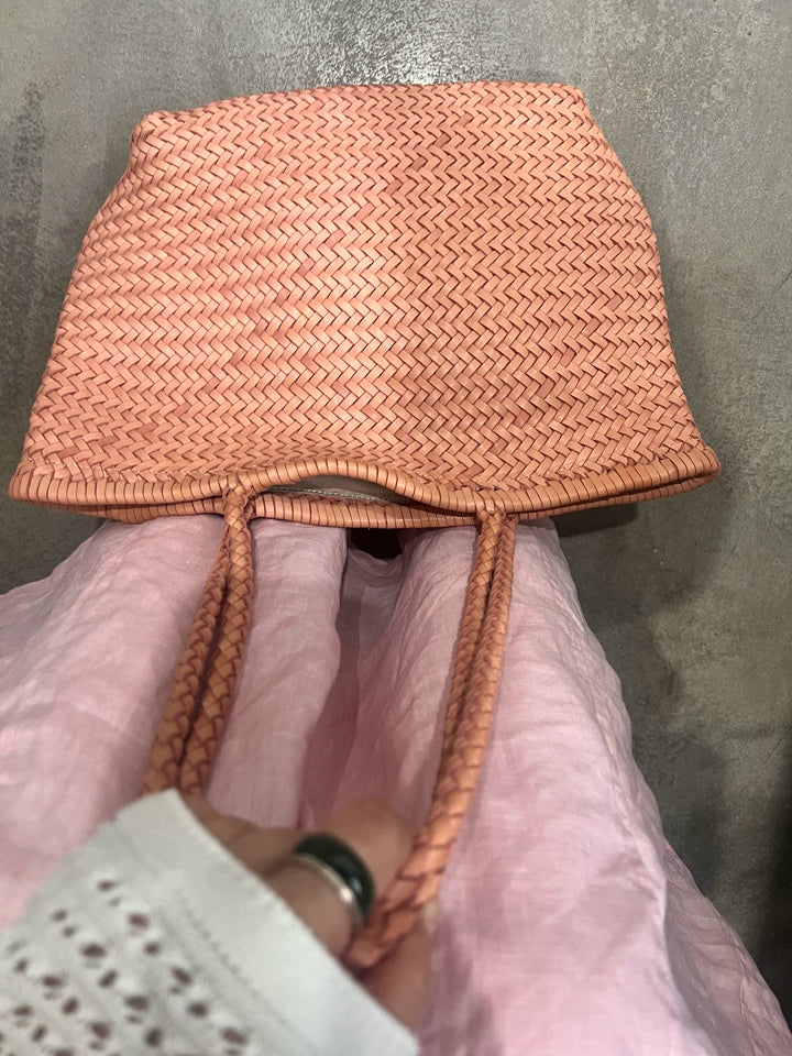 Handwoven Basket Tote Bag | Vegetable-Tanned Italian Cowhide Hand-Carry Bag | Minimalist Summer Commuter Style