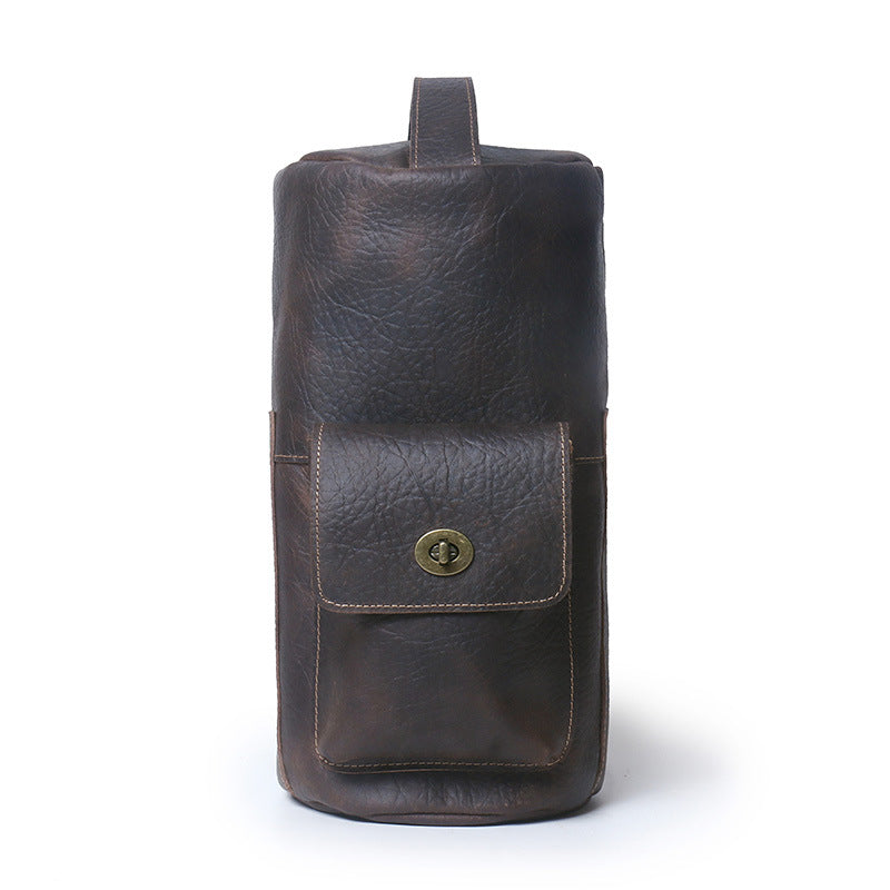 Handcrafted Full Grain Leather Round Barrel Bag | Men's Vintage Motorcycle Crossbody Sling Bag