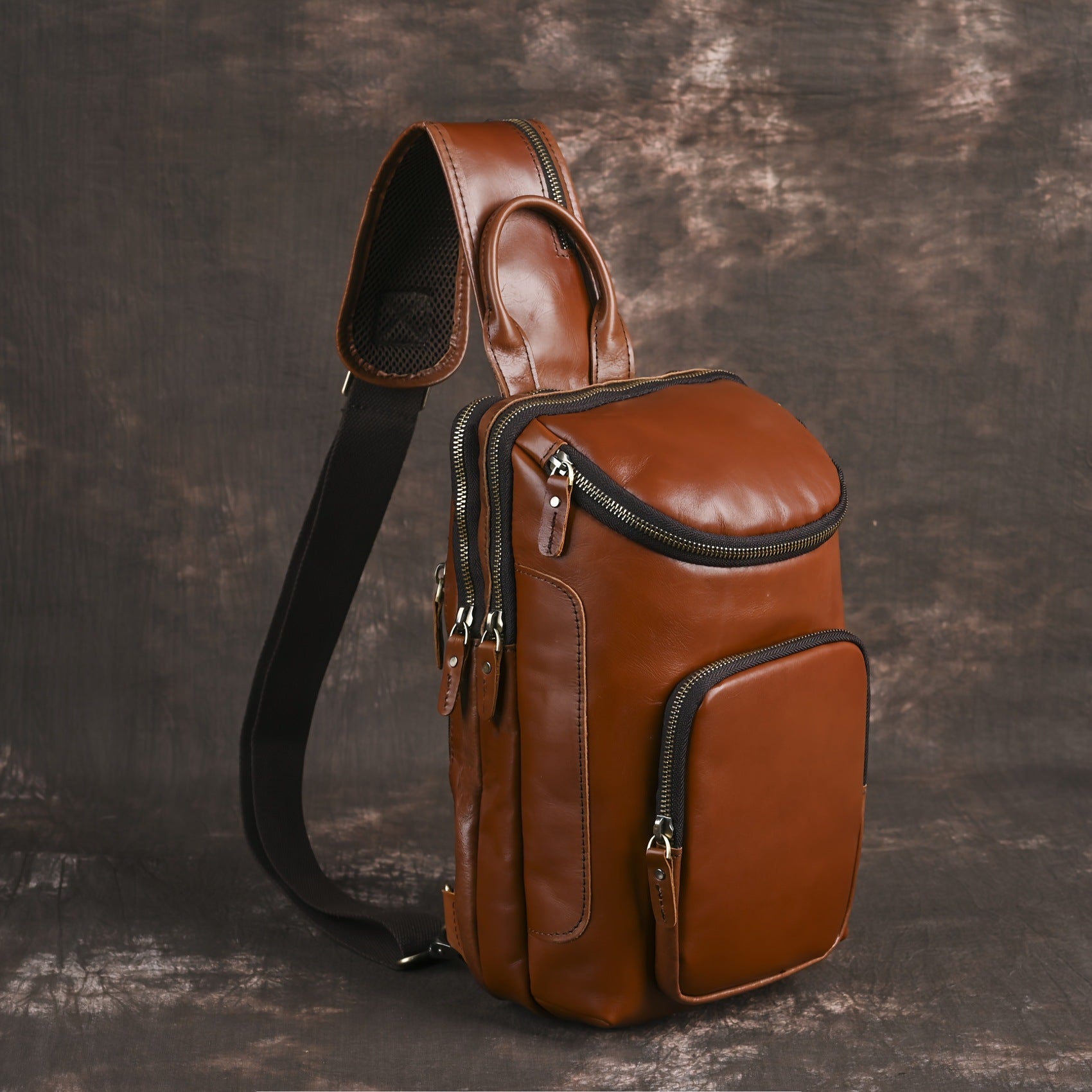 Men's Crazy Horse Leather Vintage Sling Bag — Handmade 3-Way Carry Chest / Shoulder / Backpack