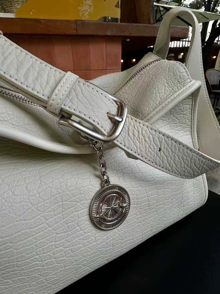 Textured Full Grain Cowhide Leather Boston Bag | Women's Shoulder & Crossbody Bag
