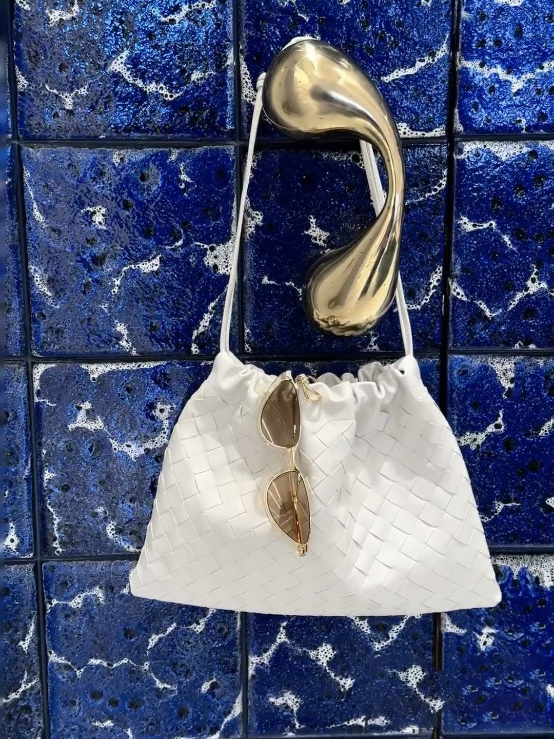 Luxurious Handwoven Lambskin Handbag Drawstring, Genuine Leather Shoulder Bucket Bag for Women