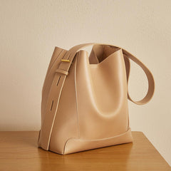 Minimalist Bucket Bag in Genuine Leather | Leather Shoulder Bag Gold Tone, Chic Crossbody Bag, Gift for Her