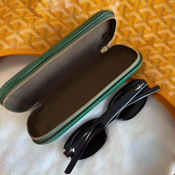 Vintage Leather Glasses Case | Cowhide Leather Zip Eyewear Case